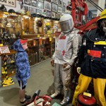 Essex Fire Museum Living Mannequin Wearing A Heat Resistant Aluminized Foil Refinery Proximity Suit mannequin-man performming as a Museum Dummy: Mannequin demonstrating hazard protection clothing. This mannequin is wearing a Heat Resistant Aluminized Foil Refinery Proximity Suit. for Essex Fire Museum on 28/05/2024