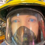 Essex Fire Museum Mannequin Wearing 1970s Yellow Cork Helmet Nomex Fire Tunic Yellow Waterproof Overtrousers Breathing Apparatus mannequin-man performming as a Museum Dummy: Mannequin man is a regular at The Essex Fire Museum providing fun and amusement to the visiting children and parents for Essex Fire Museum on 30/07/2023