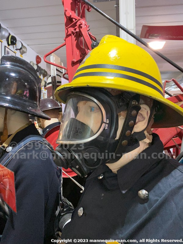 Mannequin man is a regular at The Essex Fire Museum providing fun and amusement to the visiting children and parents - Essex Fire Museum Mannequin Wearing 1970s Yellow Cork Helmet Nomex Fire Tunic Yellow Waterproof Overtrousers Breathing Apparatus Mannequin man is a regular at The Essex Fire Museum providing fun and amusement to the visiting children and parents - Essex Fire Museum Mannequin Wearing 1970s Yellow Cork Helmet Nomex Fire Tunic Yellow Waterproof Overtrousers Breathing Apparatus