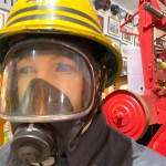 Essex Fire Museum Mannequin Wearing 1970s Yellow Cork Helmet Nomex Fire Tunic Yellow Waterproof Overtrousers Breathing Apparatus mannequin-man performming as a Museum Dummy: Mannequin man is a regular at The Essex Fire Museum providing fun and amusement to the visiting children and parents for Essex Fire Museum on 30/07/2023