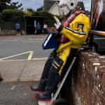 Human Living Mannequin Collects Donations For The Sidmouth Charity Lifeboat As Sid The Mannequin During August Bank Holiday Weekend mannequin-man performming as a Living Mannequin: Became Sid again for the Sidmouth lifeboat collecting donations over two days of the bank holiday weekend for Sidmouth Lifeboat on 26/08/2023