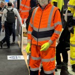 Amusing visitors as a white living mannequin at Safety & Health Expo