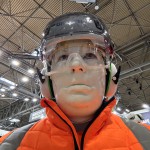 Living Mannequin Bunzl Greenham Stand Health And Safety Event Nec mannequin-man performming as a Living Mannequin: Amusing visitors as a white living mannequin at Safety & Health Expo for Bunzl Greenham on 30/04/2024