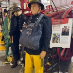 Mannequin Wearing 1950s Firefighter Uniform Black Helmet Essex Fire Museum mannequin-man performming as a Museum Dummy: Mannequin man wearing 1950-1960 firefighter uniform and breathing apparatus amusing the visitors for Essex Fire Museum on 09/04/2024