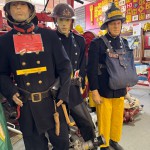 Mannequin Wearing 1950s Firefighter Uniform Black Helmet Essex Fire Museum mannequin-man performming as a Museum Dummy: Mannequin man wearing 1950-1960 firefighter uniform and breathing apparatus amusing the visitors for Essex Fire Museum on 09/04/2024