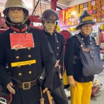 Mannequin Wearing 1950s Firefighter Uniform Black Helmet Essex Fire Museum mannequin-man performming as a Museum Dummy: Mannequin man wearing 1950-1960 firefighter uniform and breathing apparatus amusing the visitors for Essex Fire Museum on 09/04/2024