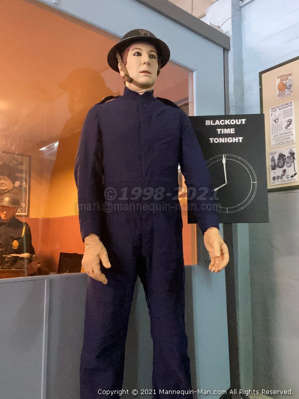 Mannequin man wearing WW2 Civil Defence overalls in various scenes at Thorpe Camp Visitor Centre - WW2 Civil Defence Mannequin at Thorpe Camp Visitor Centre Mannequin man wearing WW2 Civil Defence overalls in various scenes at Thorpe Camp Visitor Centre - WW2 Civil Defence Mannequin at Thorpe Camp Visitor Centre
