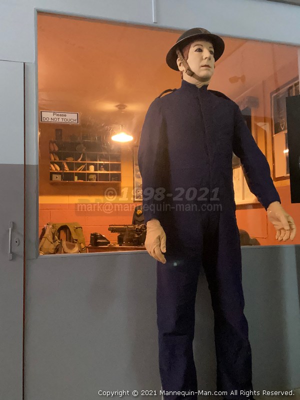 Mannequin man wearing WW2 Civil Defence overalls in various scenes at Thorpe Camp Visitor Centre - WW2 Civil Defence Mannequin at Thorpe Camp Visitor Centre Mannequin man wearing WW2 Civil Defence overalls in various scenes at Thorpe Camp Visitor Centre - WW2 Civil Defence Mannequin at Thorpe Camp Visitor Centre
